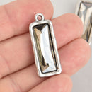 Smoke Rhinestone Drop Charm, Rectangle Bar Crystal Glass in Silver Tone Bezel, 32x12mm, chs6193