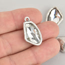 Clear Rhinestone Drop Charm, Wing Crystal Glass in Silver Tone Bezel, 26x15mm, chs6197