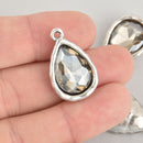 Smoke Rhinestone Drop Charm, Teardrop Crystal Glass in Silver Tone Bezel, 27x17mm, chs6203