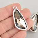 Smoke Rhinestone Drop Charm, Wing Crystal Glass in Silver Tone Bezel, 41x19mm, chs6205