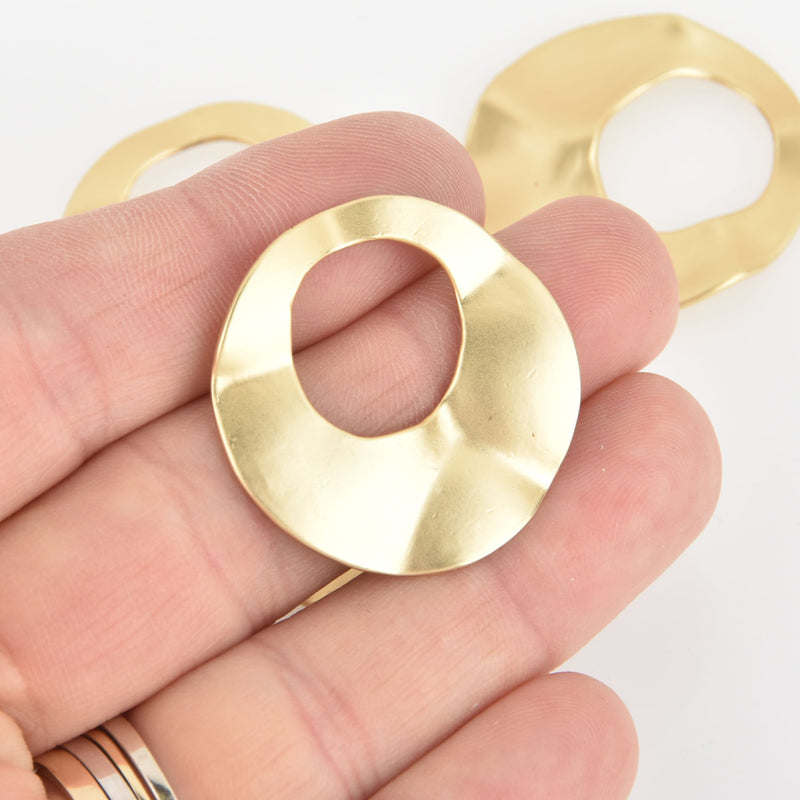 2 Matte Gold Wavy Circle Washer Charms, 32mm chs6218