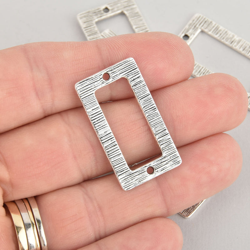 5 Silver Rectangle Charms, Connector Links, Brushed Metal, 32mm, chs6221