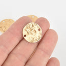 5 Gold Hammered Coin Charms, Connector Links, 20mm, chs6223