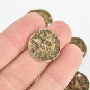5 Bronze Hammered Coin Charms, Connector Links, 20mm, chs6224