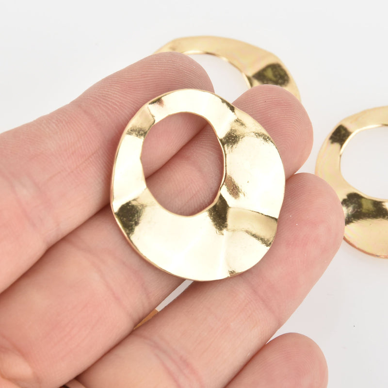 5 Gold Wavy Circle Washer Charms, 32mm chs6229