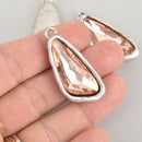 Pink Rhinestone Drop Charm, Wing Crystal Glass in Silver Tone Bezel, 41x19mm, chs6239