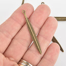 5 Bronze Feather Stick Charms, Leaf Charms, 2" long, chs6241