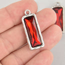 Red Rhinestone Drop Charm, Rectangle Bar Crystal Glass in Silver Tone Bezel, 32x12mm, chs6242