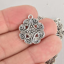 5 Silver Filigree MANDALA Charms, 20mm, chs6243