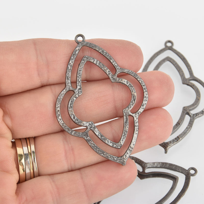 4 Gunmetal Clover Charms, Connector Link, 2-1/4" long, chs6247