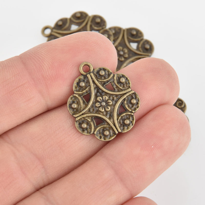 5 Bronze MANDALA Charms, 20mm, chs6248