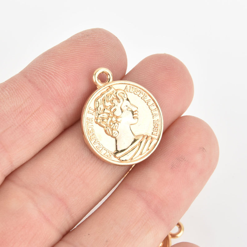5 Australia Coin Charm Pendants, gold 23x20mm, chs6271
