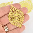 5 Yellow Filigree Teardrop Charms, enamel 2-1/4" long, chs6276