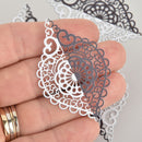 5 Black and White Filigree Teardrop Charms, enamel 2-1/4" long, chs6277