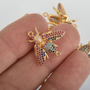 Gold BEE Charm Connector, Micro Pave Cubic Zirconia Crystals, Rhinestone Charm Pendant 20mm, chs6289