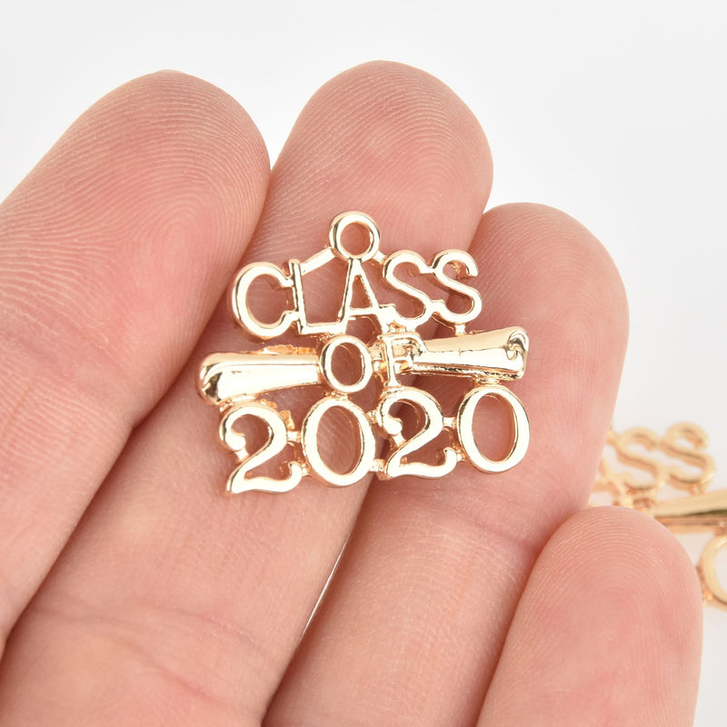 5 Gold 2020 Graduation Charms, Class of 2020 graduation charm chs6291
