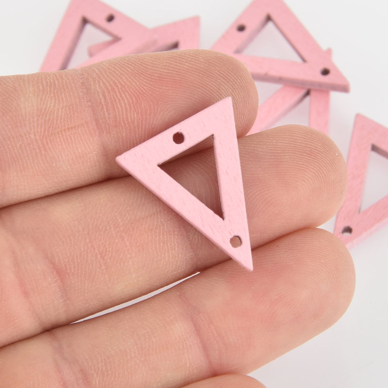 10 Pink Wood Triangle Charm Connectors, 21mm, chs6297