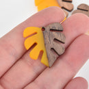 1 Monstera Leaf Charm, Yellow Resin and Real Wood, 1-1/8" long, chs6305