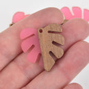 1 Monstera Leaf Charm, Bright Pink Resin and Real Wood, 1-1/8" long, chs6307