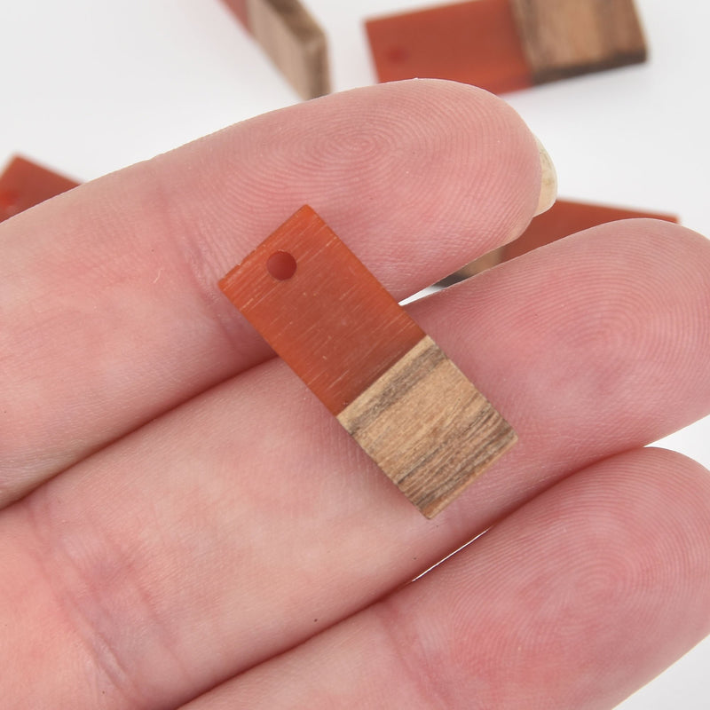 2 Stick Charms, Red Resin and Real Wood, 23mm long, chs6309
