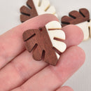 1 Monstera Leaf Charm, Opaque White Resin and Real Wood, 1-1/8" long, chs6310