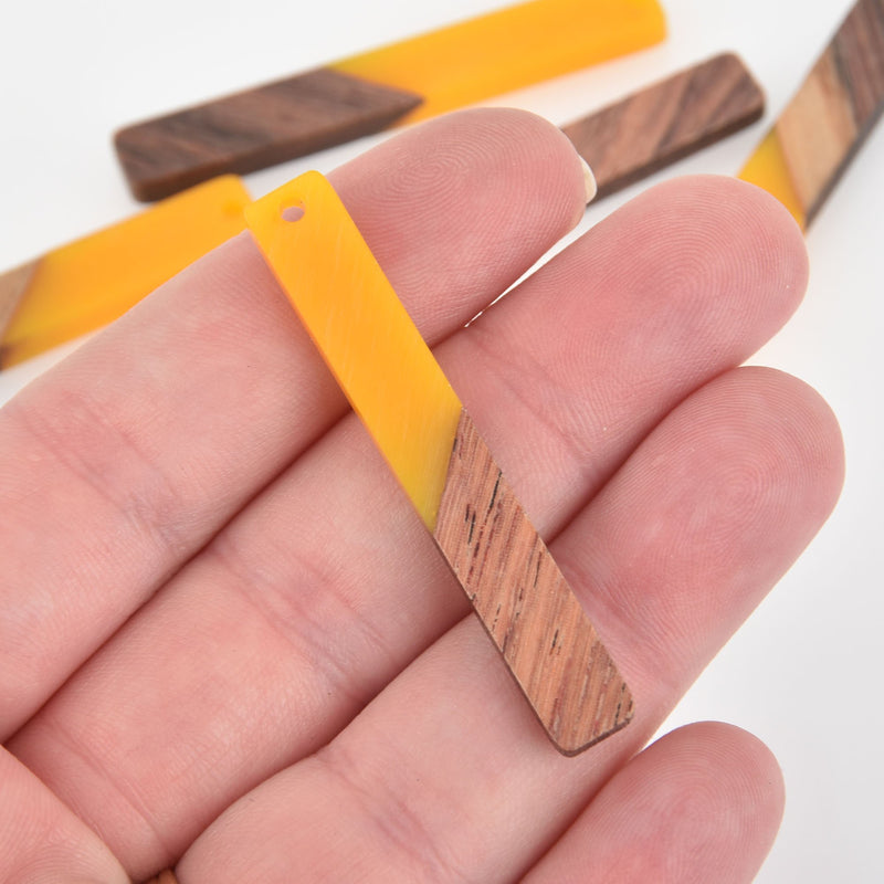 2 Stick Charms, Yellow Resin and Real Wood, 2" long, chs6312
