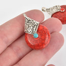 1 Red Teardrop Charm, Silver Bali Style, 1.5" long, chs6316