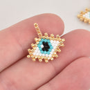 1 Beaded Evil Eye Charm, Gold Miyuki Delica Seed Beads, 20mm chs6320