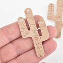2 Cork Faux Leather Cactus  Charms Vegan Leather, 2-3/8" long chs6324