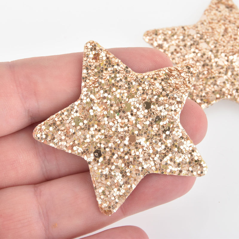 2 Gold Faux Leather STAR Glitter Charms Vegan Leather, 2" long chs6329