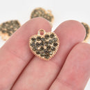 2 Black Rhinestone Heart Charms, gold plated, 17mm, chs6334