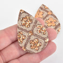 2 Bronze Glitter Faux Leather Teardrops Charm Pendant Vegan Leather, 2-1/4" long chs6336