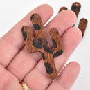 2 Brown Faux Fur Leather Cactus  Charms Vegan Leather, 2-3/8" long chs6339