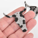 2 Gray Faux Fur Leather Steer Charms Vegan Leather, 2" long chs6340
