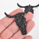 2 Black Faux Leather Steer Glitter Charms Vegan Leather, 2" long chs6342