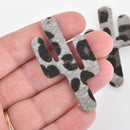 2 Gray Faux Fur Leather Cactus  Charms Vegan Leather, 2-3/8" long chs6343