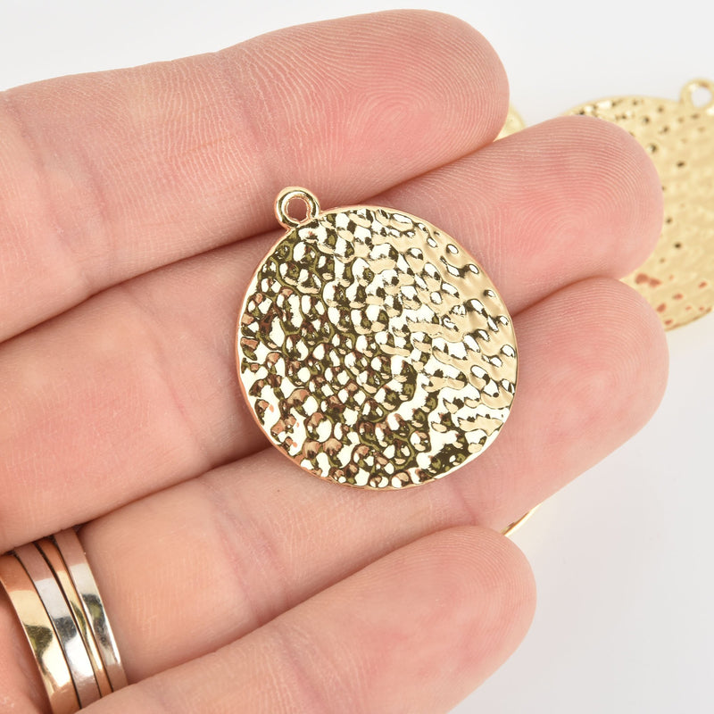 5 Light Gold Disc Charms, curved hammered metal 30mm chs6345