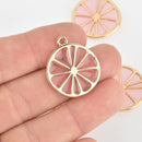 2 Pink Grapefruit Charms Gold Plated Metal 7/8" diameter chs6348