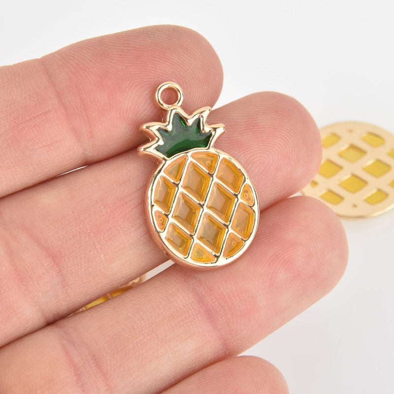 2 Pineapple Charms Gold Plated Metal 28mm chs6349