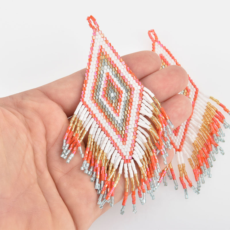 1 Beaded Fringe Tassel Pendant, Miyuki Delica Seed Beads, Diamond Design, 4.75" long, chs6351