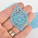 2 Metal Teardrop Charms Filigree Enamel, Turquoise Blue with Glitter, 2-1/4" long chs6353