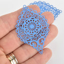 2 Metal Teardrop Charms Filigree Enamel, Blue with Glitter, 2-1/4" long chs6354