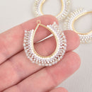 White Beaded Drop Charm, Miyuki Seed Beads, 34mm chs6358