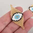 1 Beaded Evil Eye Charm, Gold Miyuki Delica Seed Beads, 2", chs6360