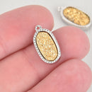 2 Gold Druzy Quartz Gemstone Charms SILVER oval filigree 18x9mm chs6363
