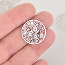 5 Silver Filigree Round Circle Charm Pendants, Connectors 23mm Chs6364