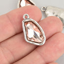 Pink Blush Rhinestone Drop Charm, Wing Crystal Glass in Silver Tone Bezel, 26x15mm, chs6366