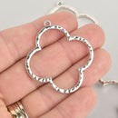 4 Silver Clover Charms Flower Hammered Texture 40mm chs6368