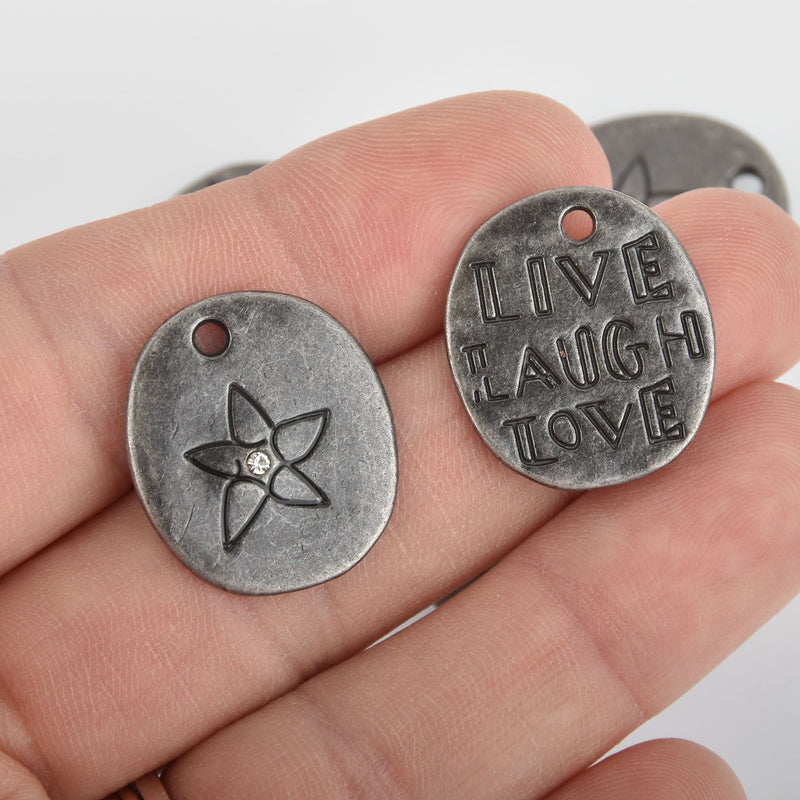 2 Gunmetal LIVE LAUGH LOVE Charms with crystal, 23mm chs6372