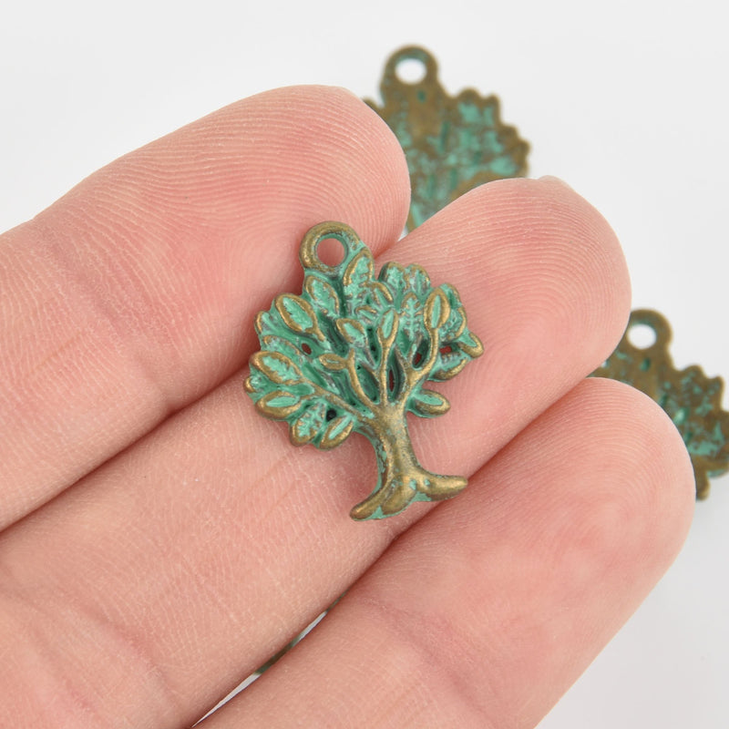 4 Tree Charms, green patina chs6373